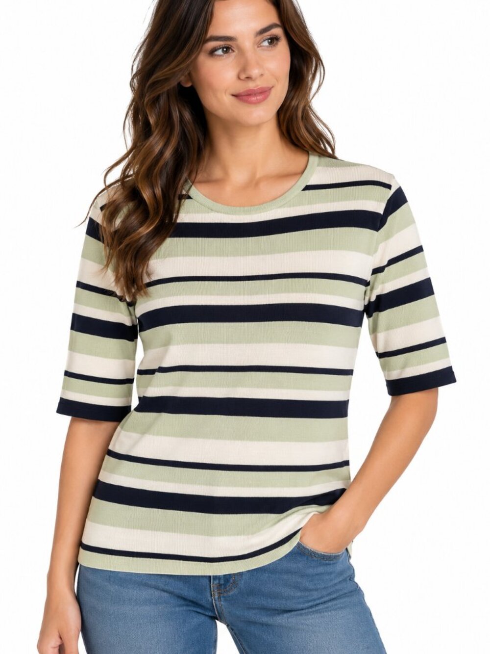 Evelyn & Arthur 100% Silk Striped Short Sleeve Sweater Top Medium